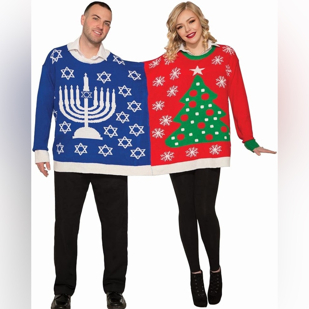 Forum Novelties Adult Ugly Christmas and Chanukah Sweater for Two Size Large NWT